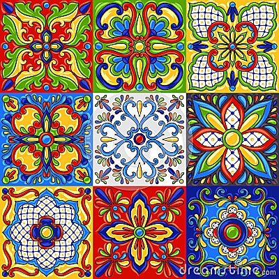 Mexican talavera ceramic tile seamless pattern. Vector Illustration