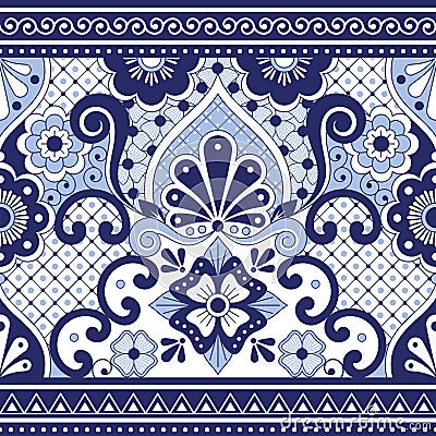 Mexican Talavera Poblana vector seamless pattern, repetitive background inspired by traditional pottery and ceramics design from M Stock Photo