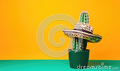 Mexican-themed cactus dons colorful sombrero hat Creating using generative AI tools Stock Photo