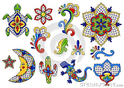 Mexican traditional decorative objects. Vector Illustration