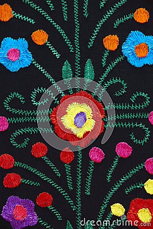 Mexican traditional ornament style colorful textile with floral pattern Stock Photo
