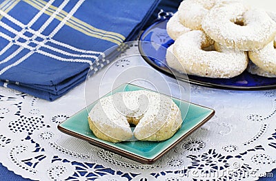Mexican Wedding Cookie on pretty plate Stock Photo