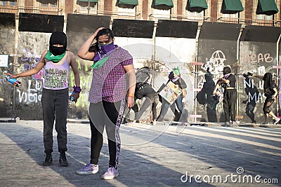 Mexican woman march against the violence in Mexico for the international Women`s Day Editorial Stock Photo