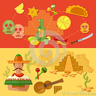 Mexico banners Mexican culture and food Vector Illustration