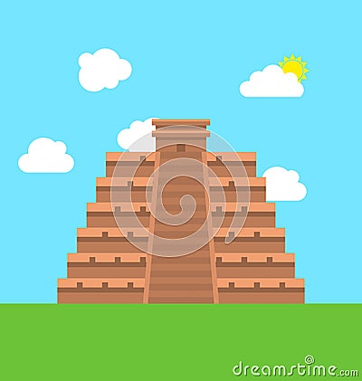 Mexico Chichen Itza Tulum Kukulcan Pyramid Vector Illustration