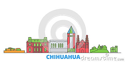 Mexico, Chihuahua line cityscape, flat vector. Travel city landmark, oultine illustration, line world icons Vector Illustration