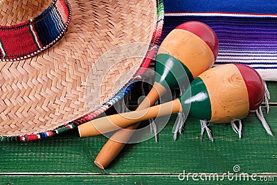 Mexico cinco de mayo festival mexican sombrero maracas closeup Stock Photo