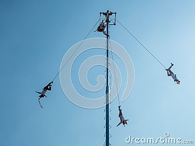 Danza de los Voladores Dance of the Flyers, Palo Volador flying pole, ceremony, ritual Editorial Stock Photo