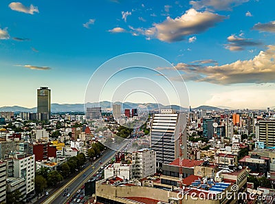 Mexico City - aerial panoramic view - sunset Editorial Stock Photo