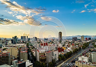 Mexico City - aerial panoramic view - sunset Editorial Stock Photo