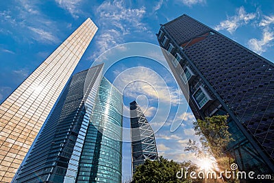 Mexico City Financial Center buildings near Paseo Reforma and Angel of Independence column Stock Photo