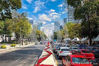 Mexico City Financial Center buildings near Paseo Reforma and Angel of Independence column Editorial Stock Photo