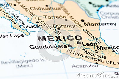 Mexico City on a map Stock Photo