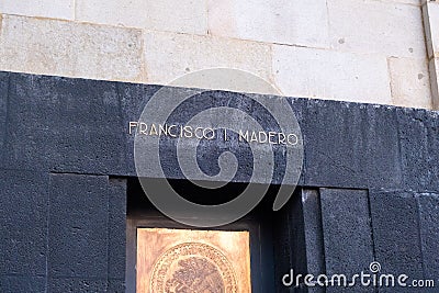 Name of former Mexican president above entrance on Monument to the Revolution Editorial Stock Photo