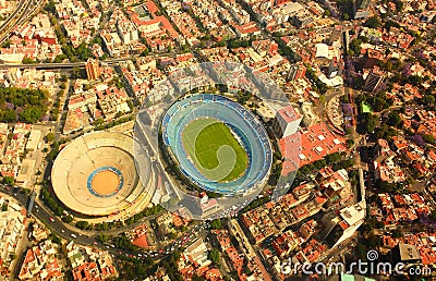 Cruz Azul Stadium and Plaza de Toros Editorial Stock Photo