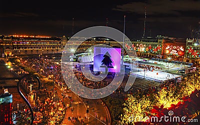 Mexico City Mexico Zocalo Christmas Night Ice Skating Rink Editorial Stock Photo