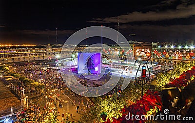 Mexico City Mexico Zocalo Christmas Night Ice Skating Rink Editorial Stock Photo