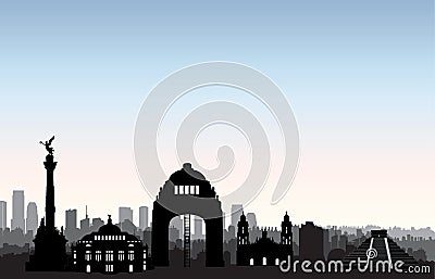 Mexico city skyline. Cityscape landmark silhouette Travel background Stock Photo