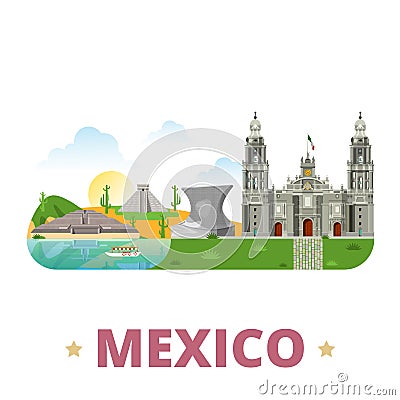 Mexico country design template Flat cartoon style Vector Illustration