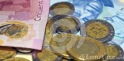 Mexico currency, coins and bills Stock Photo