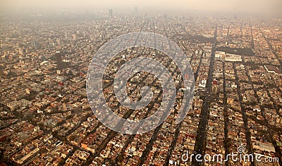 Mexico df city town aerial view from airplane Stock Photo