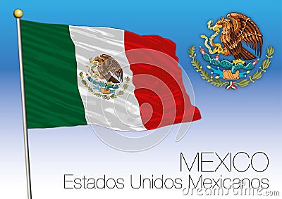 Mexico flag and coat of arms, United Mexican States Vector Illustration