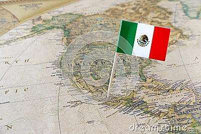 Mexico flag pin on map Stock Photo