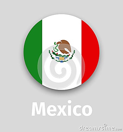 Mexico flag, round icon with shadow Vector Illustration