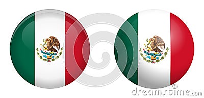 Mexico flag under 3d dome button and on glossy sphere / ball Vector Illustration