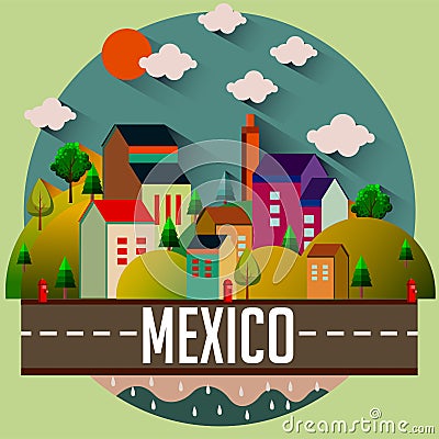 Mexico - Flat design city vector illustration Vector Illustration