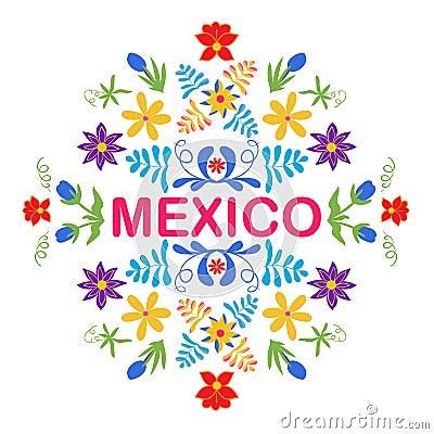 Mexico flowers, pattern and elements. Traditional Mexican orname Vector Illustration