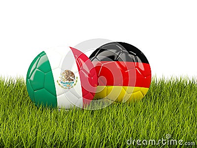 Mexico and Germany soccer balls on grass Cartoon Illustration