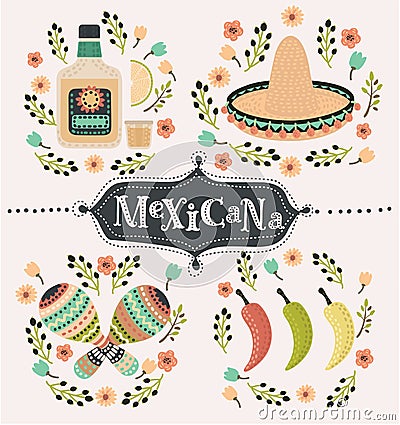 Mexico icons set Vector Illustration
