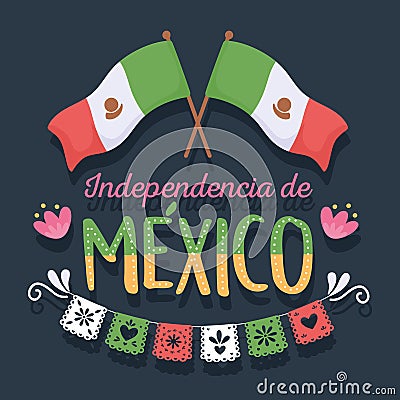 mexico independence flags Vector Illustration