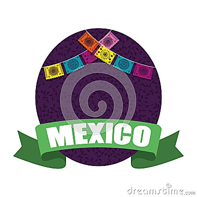 Mexico label with party gralands Vector Illustration