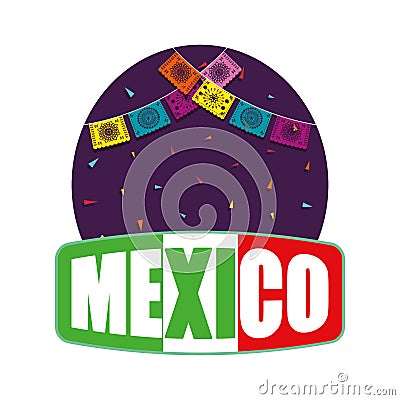 Mexico label with party gralands Vector Illustration