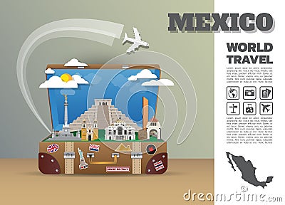 Mexico Landmark Global Travel And Journey Infographic luggage.3D Design Vector Template.vector/illustration. can be used for your Vector Illustration