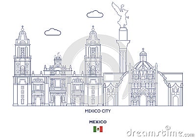 Mexico Linear City Skyline Vector Illustration