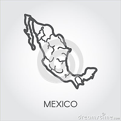 Mexico linear map icon. Shape of country for atlas, geography, education projects and other design needs Vector Illustration