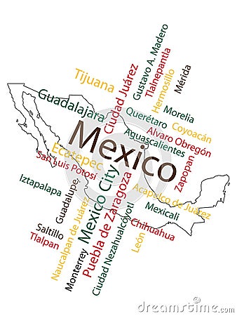 Mexico Map and Cities Vector Illustration