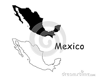 Mexico Country Map. Black silhouette and outline isolated on white background. EPS Vector Vector Illustration