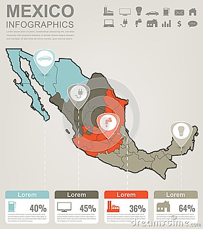 Mexico map with Infographic elements. Infographics layouts. Vector Vector Illustration