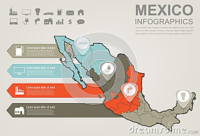 Mexico map with Infographic elements. Infographics layouts. Vector Vector Illustration