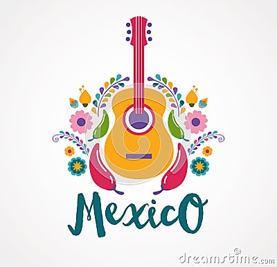 Mexico music and food elements Vector Illustration