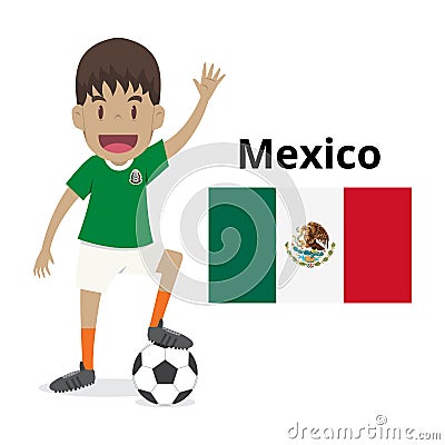 Mexico nation team cartoon,football World,country flags. 2018 so Vector Illustration