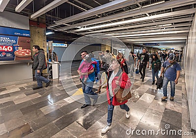 MEXICO - OCTOBER 26, 2017: Mexico City Underground Train Station with Local People Traveling. Tube Editorial Stock Photo