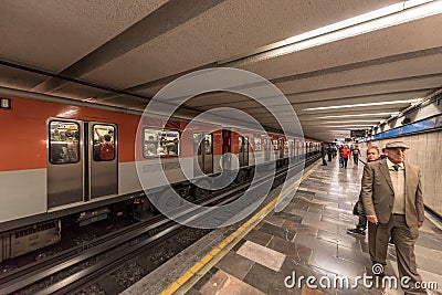 MEXICO - OCTOBER 26, 2017: Mexico City Underground Train Station with Local People Traveling. Tube, Train Editorial Stock Photo