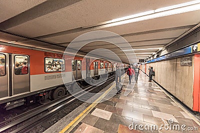 MEXICO - OCTOBER 26, 2017: Mexico City Underground Train Station with Local People Traveling. Tube, Train Editorial Stock Photo