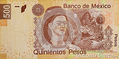 Mexico 500 pesos denominations banknote close up Mexican money bills cash currency Stock Photo