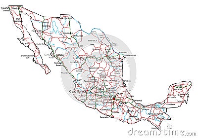 Mexico road and highway map. Vector Illustration